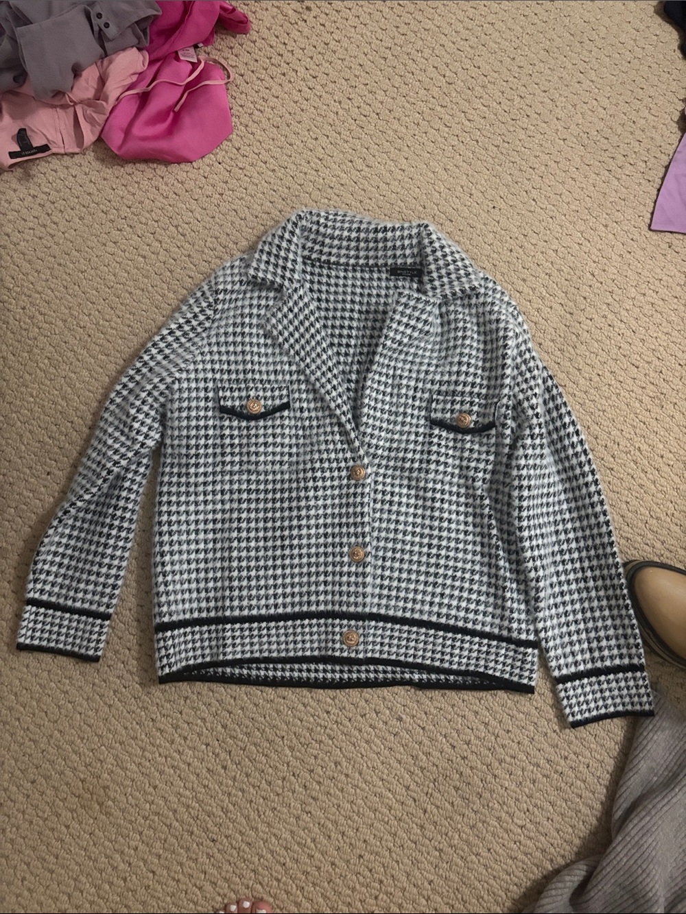 Houndstooth Button-Front Jacket in Black & White